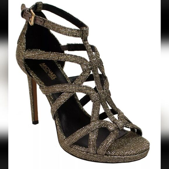 MICHAEL KORS WOMEN'S SANDRA GLITTER CAGED PLATFORM HEELS G1 - Picture 16 of 16